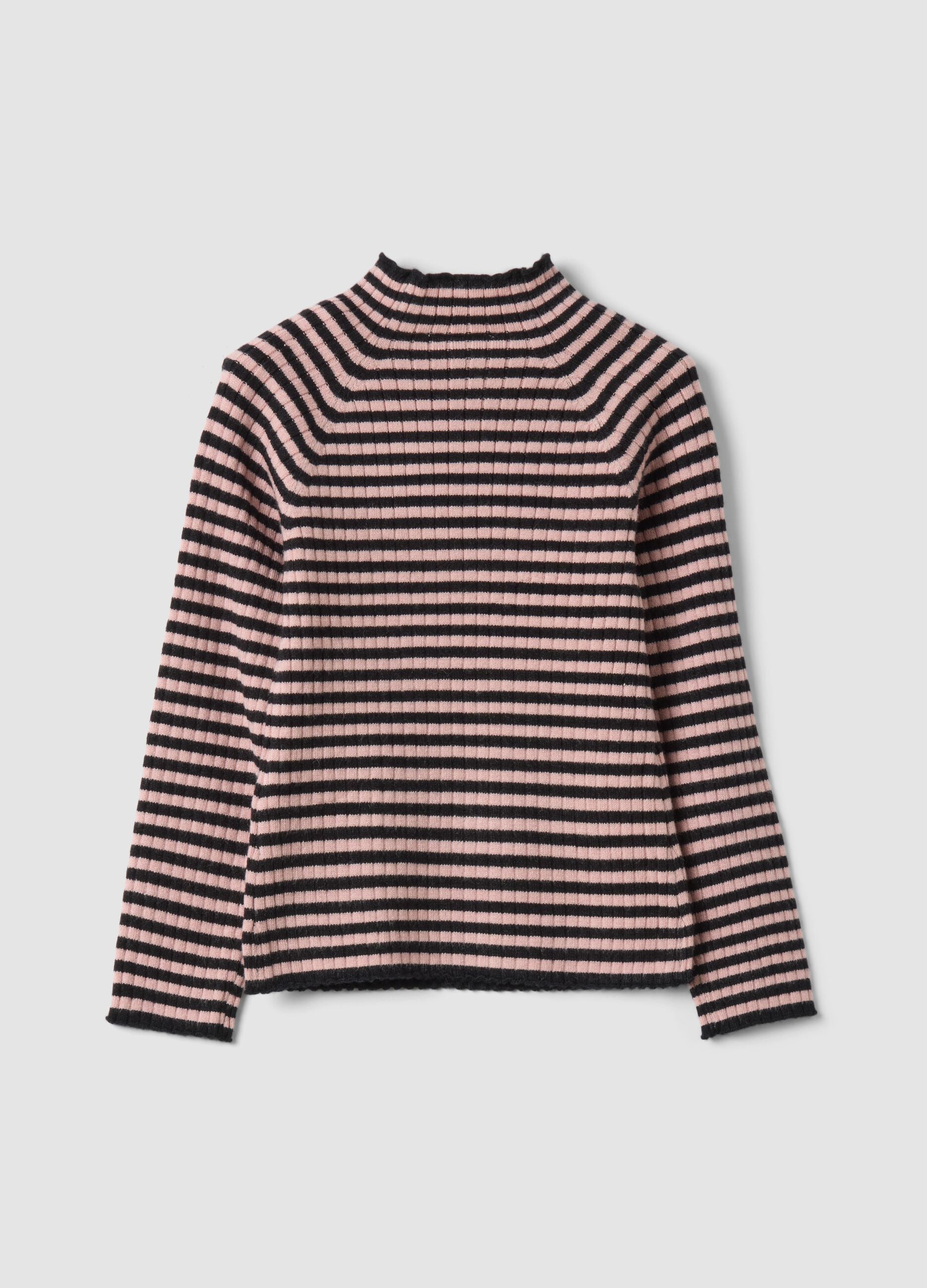 Pink striped viscose-blend crew-neck jumper