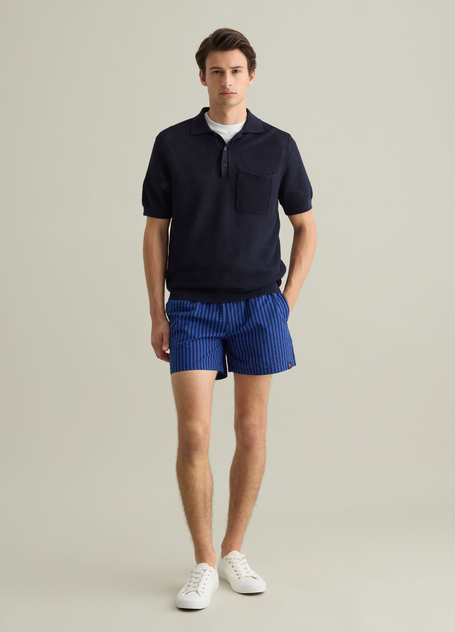 Men's blue regular fit pure cotton shorts
