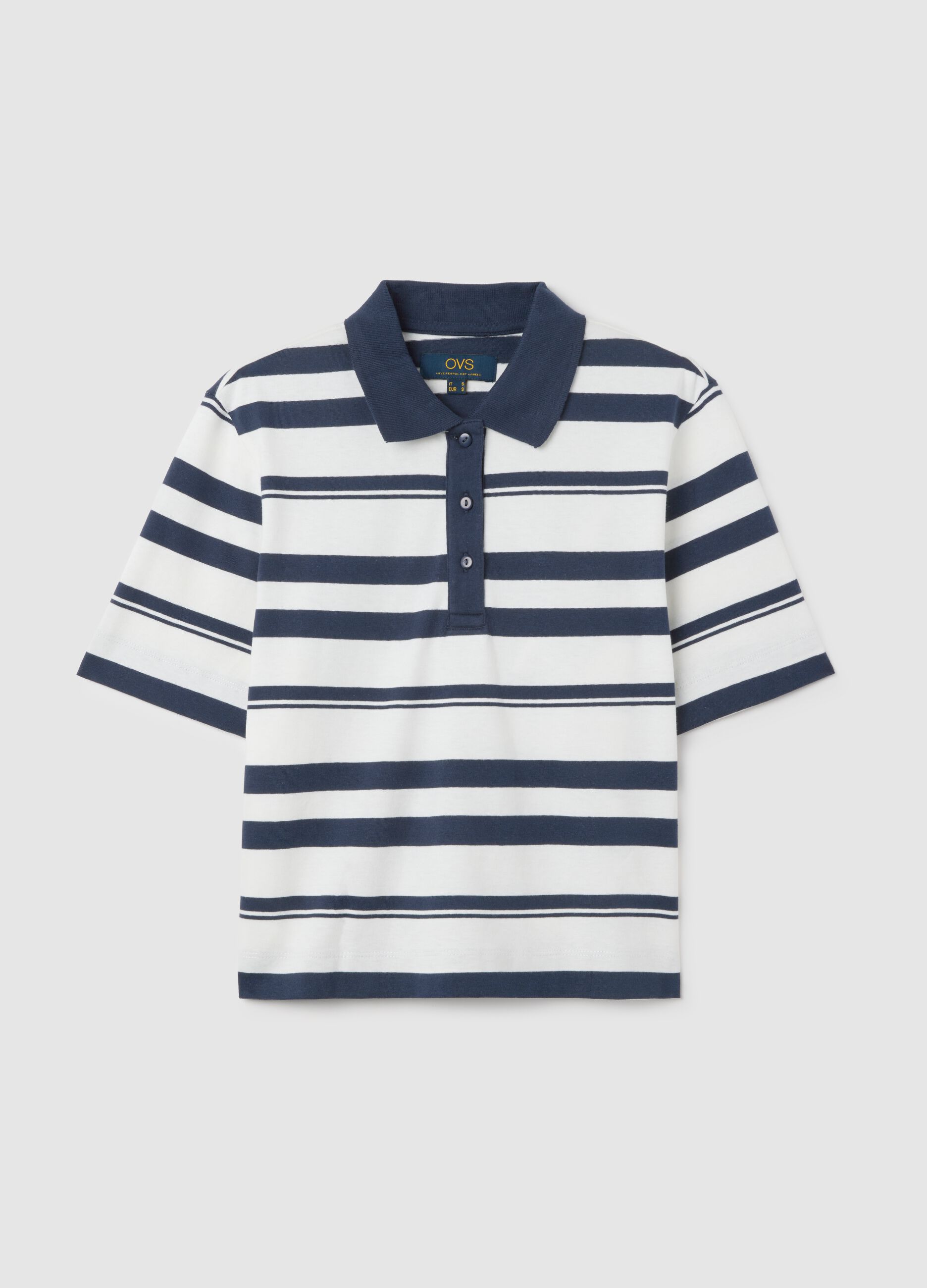 White and blue striped cotton polo shirt