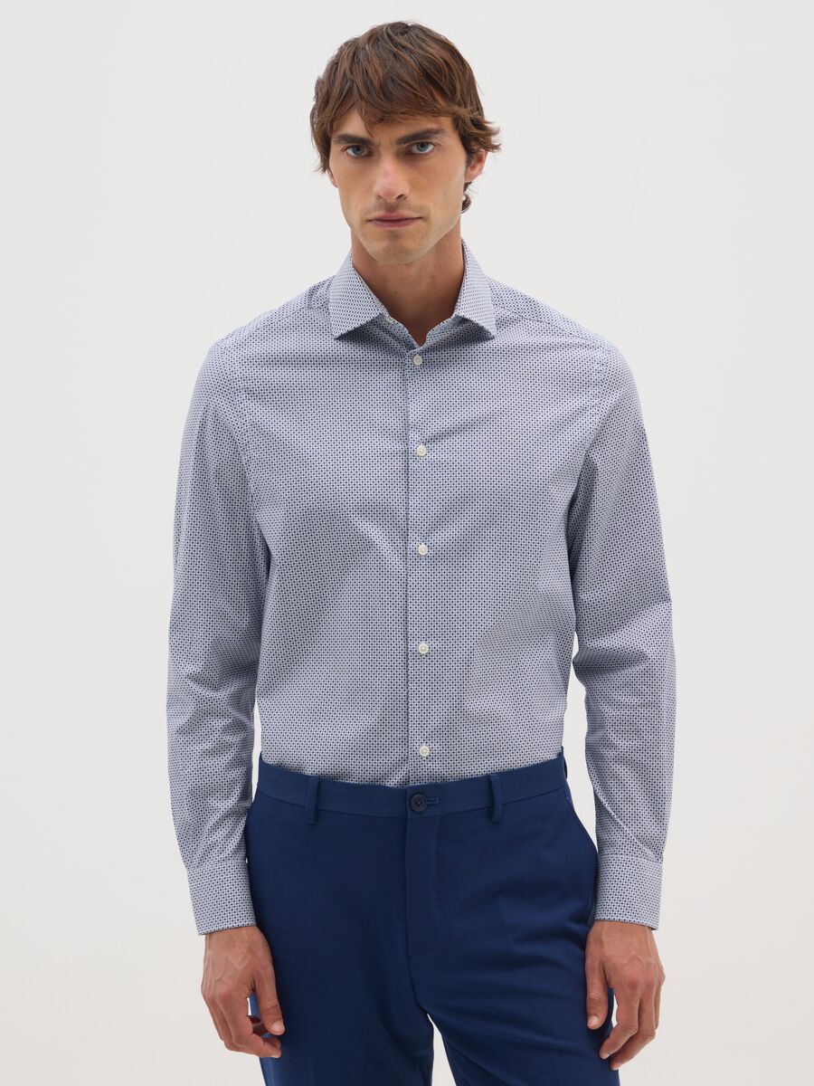 Camicia in misto cotone elasticizzato blu popeline_0