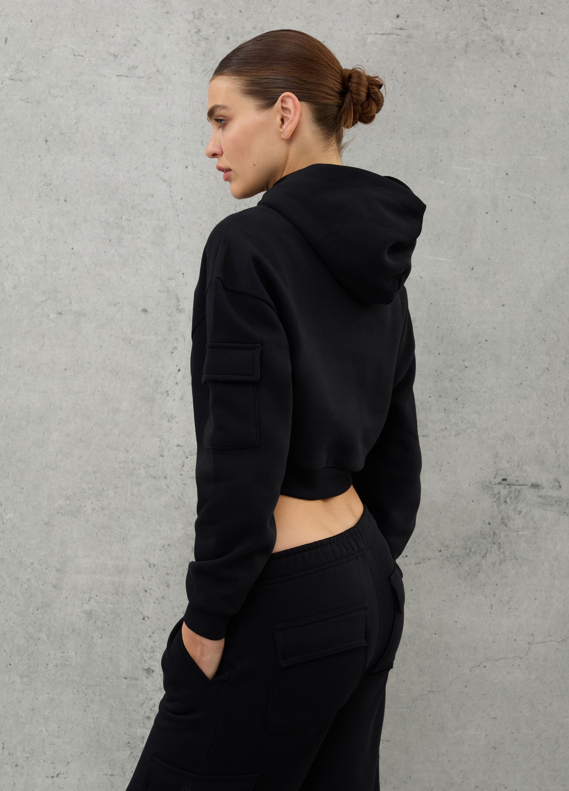 Crop Cargo Hoodie Black