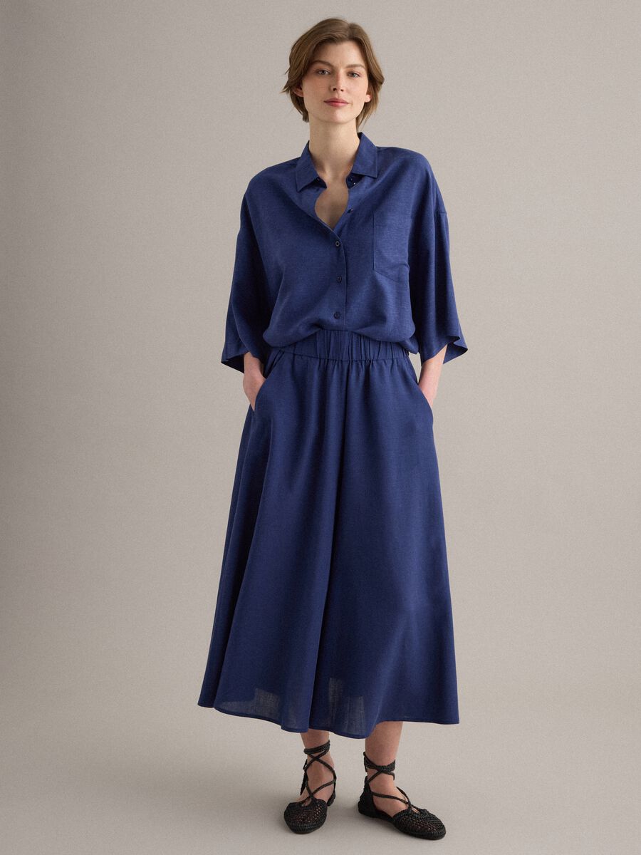 Gonna pantalone blu in misto viscosa e lino_0