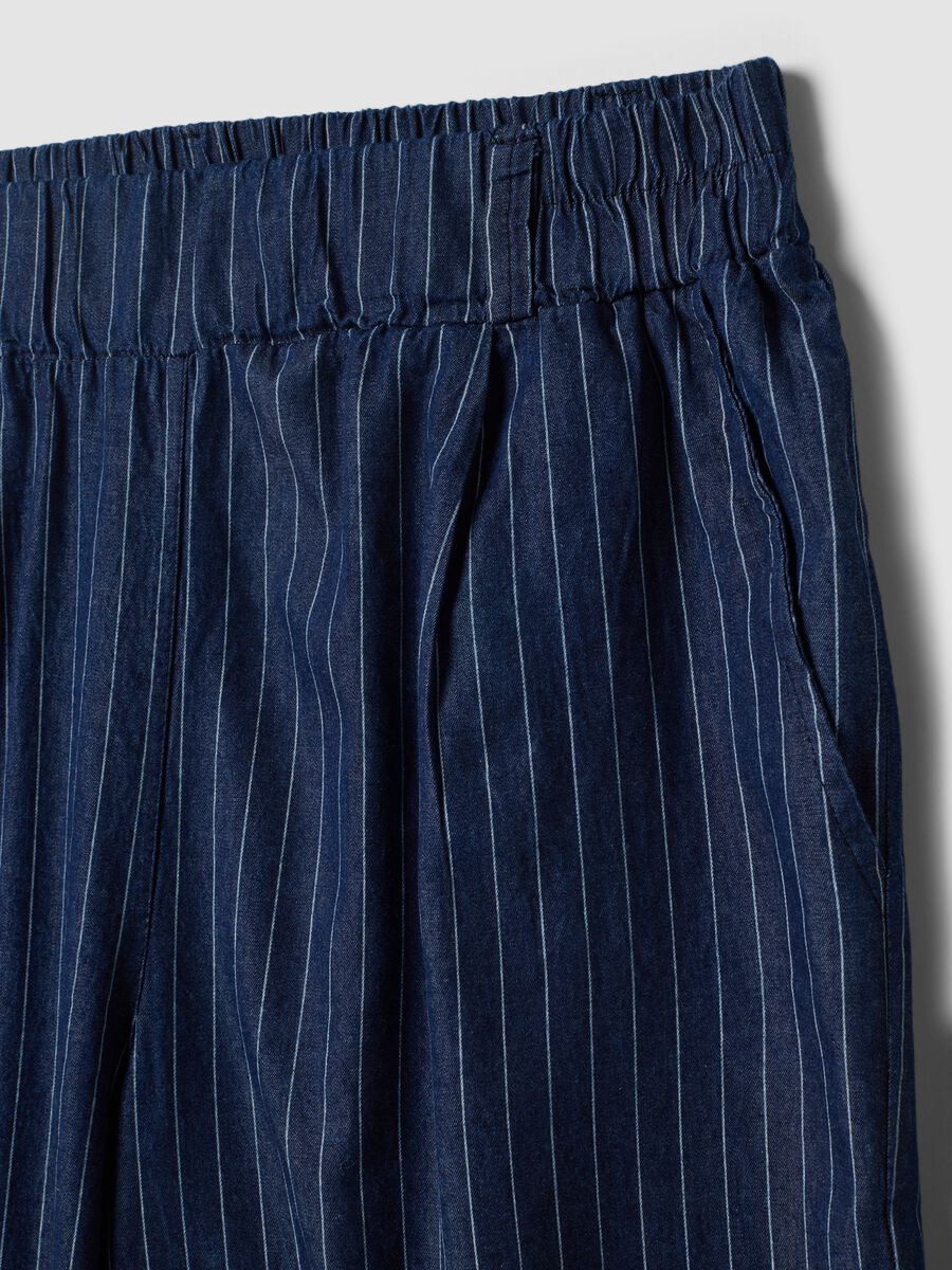 Pantaloni palazzo blu in puro cotone a righe_5