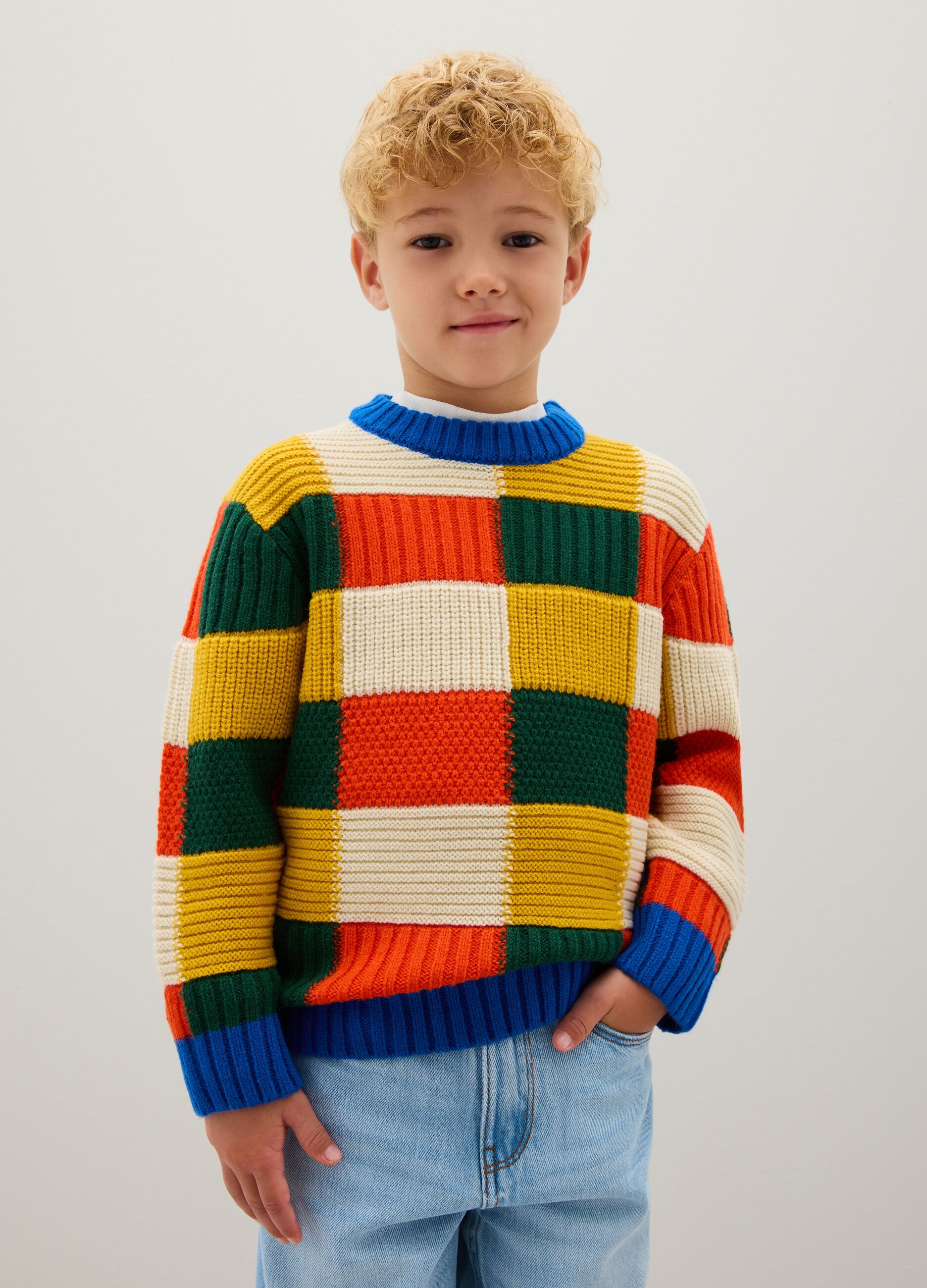 Children's Multicolour Wool Blend Sweater, Regular Fit