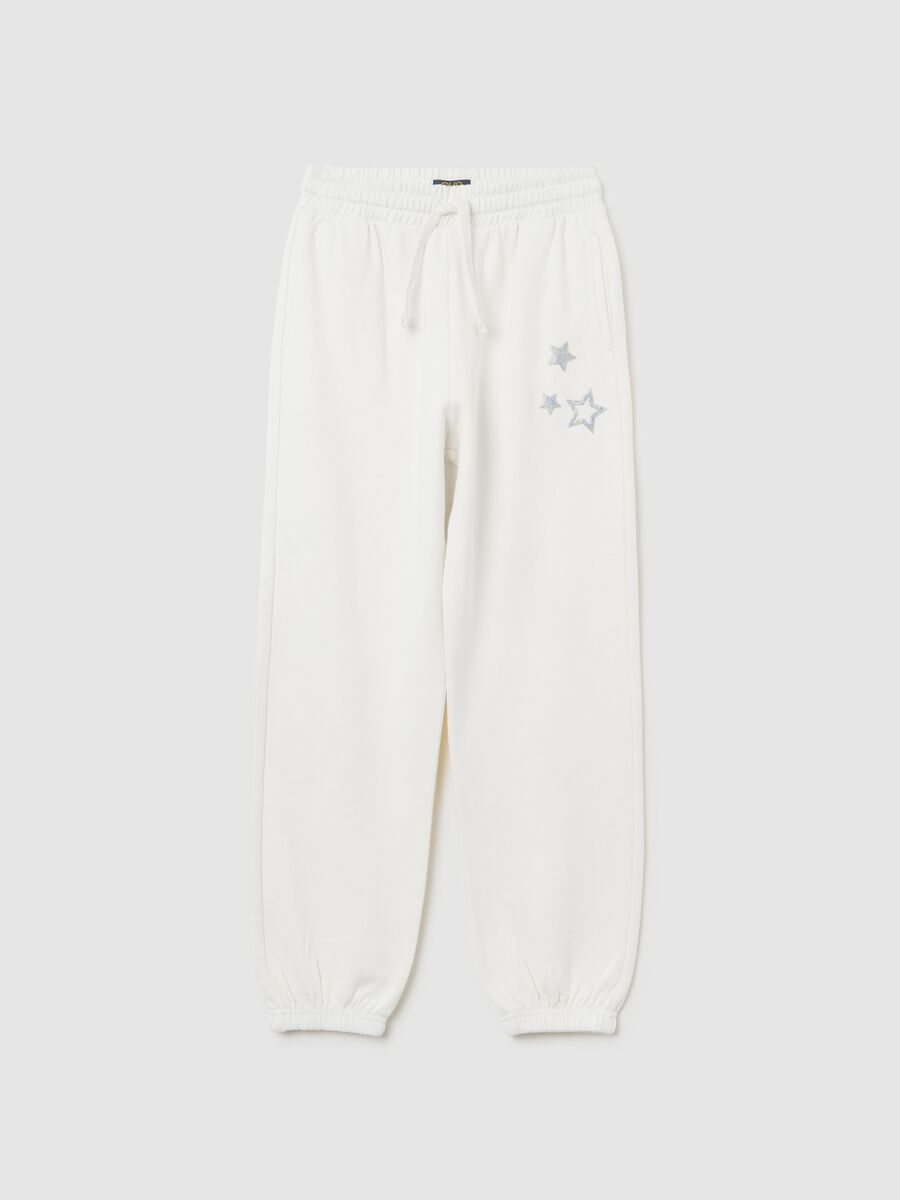 Girls' white pure cotton jogger trousers regular fit_3