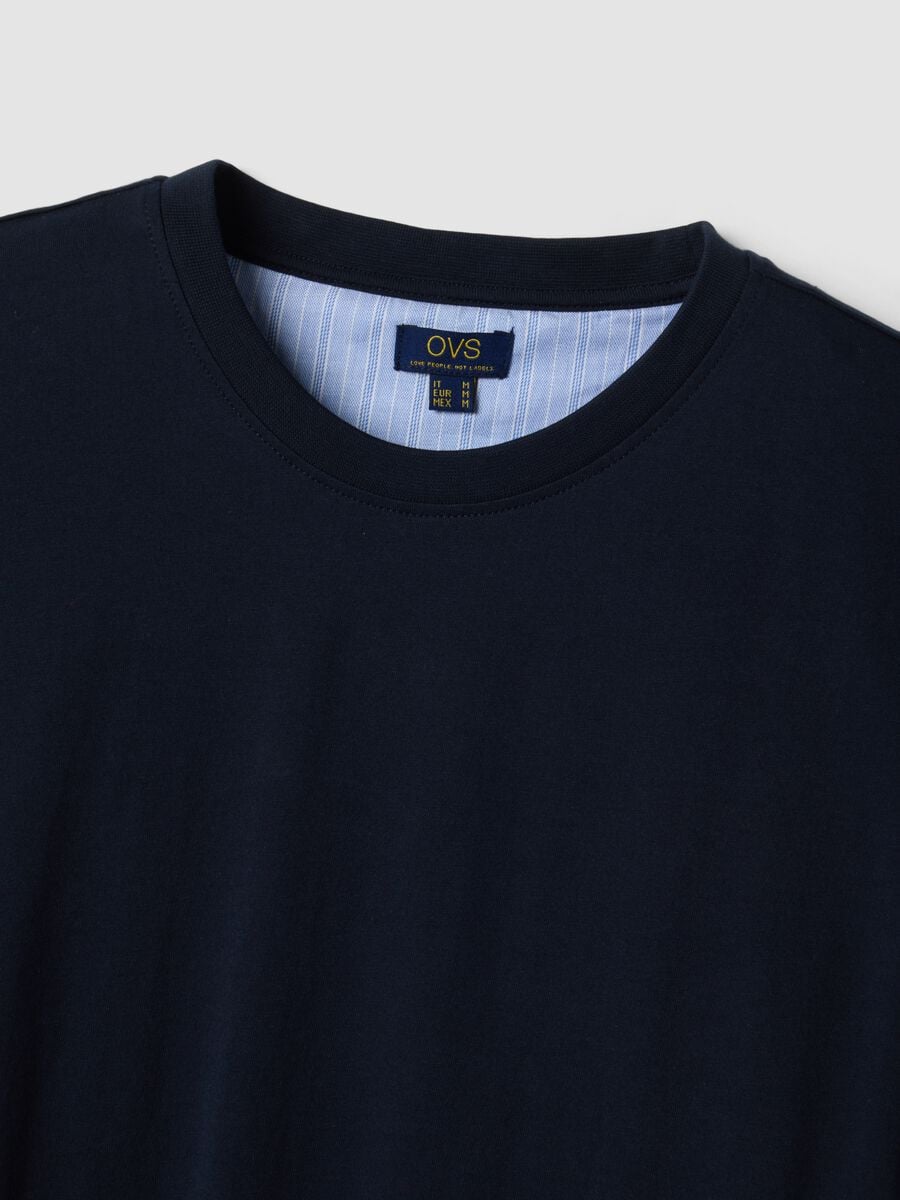 Blue organic cotton pyjama top with crew neck_1