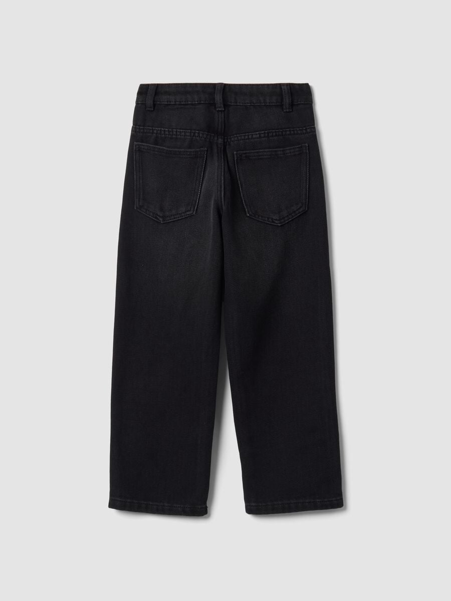 Black wide-leg cotton and viscose blend jeans for boys_1