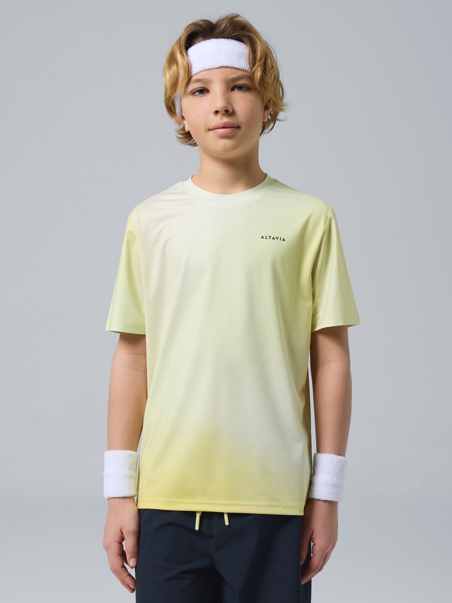 T-shirt sportiva ALTAVIA COURT gialla in tessuto tecnico elasticizzato con effetto tie-dye per bambino_0