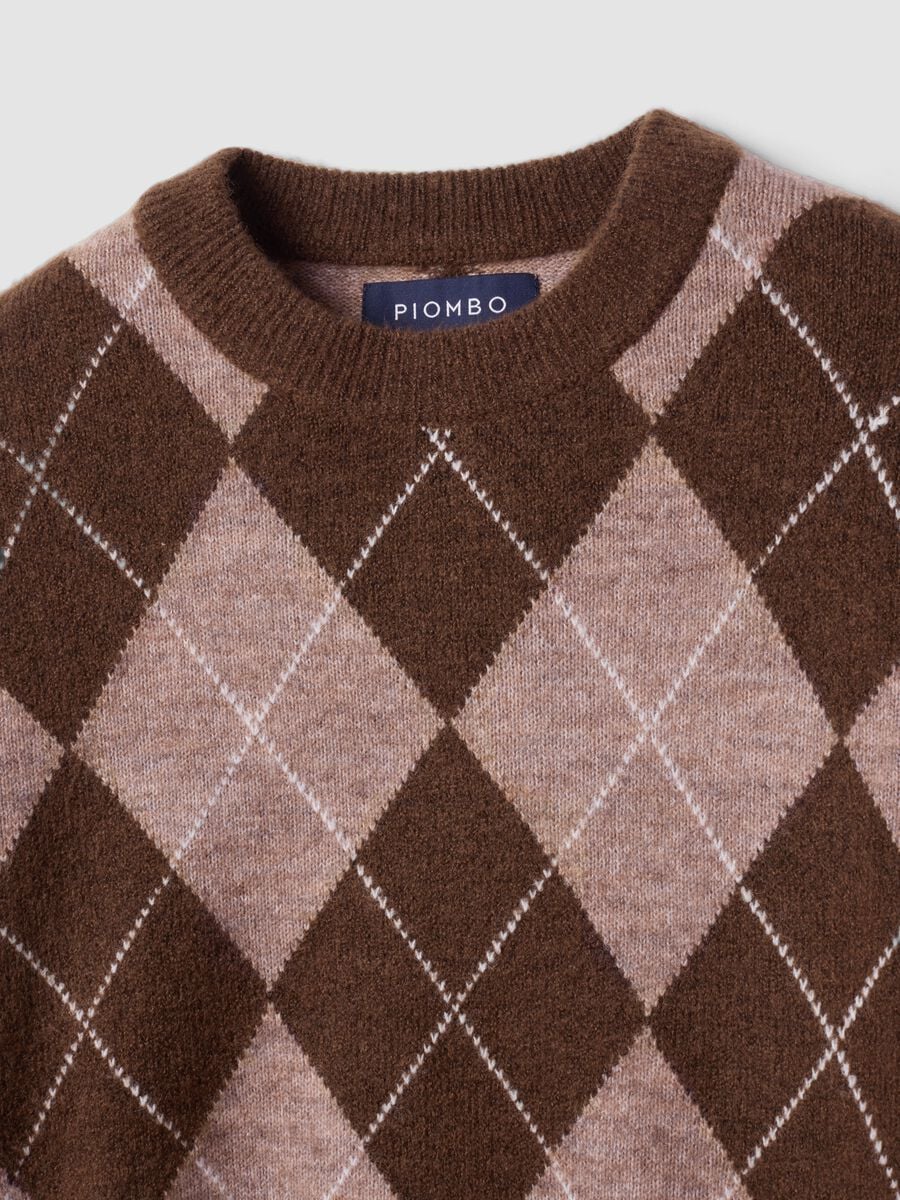 Brown diamond-pattern stretch wool crew-neck jumper_5