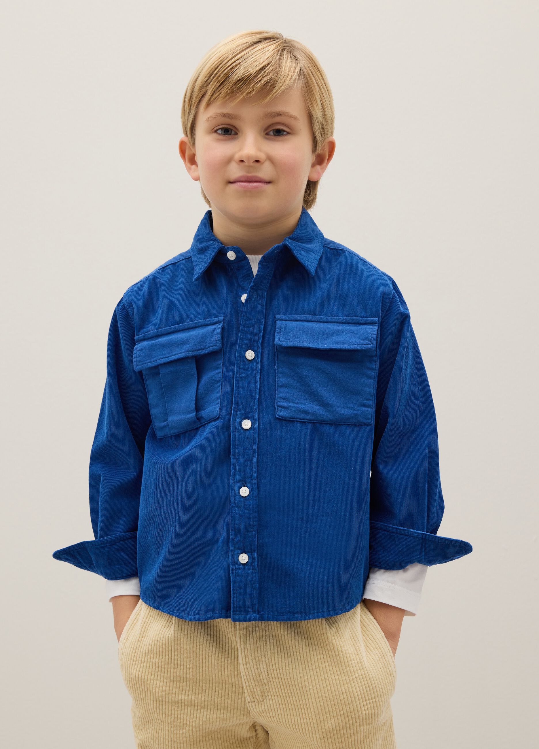 Children's blue pure cotton oversized fit shirt