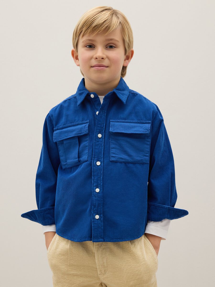 Children's blue pure cotton oversized fit shirt_0