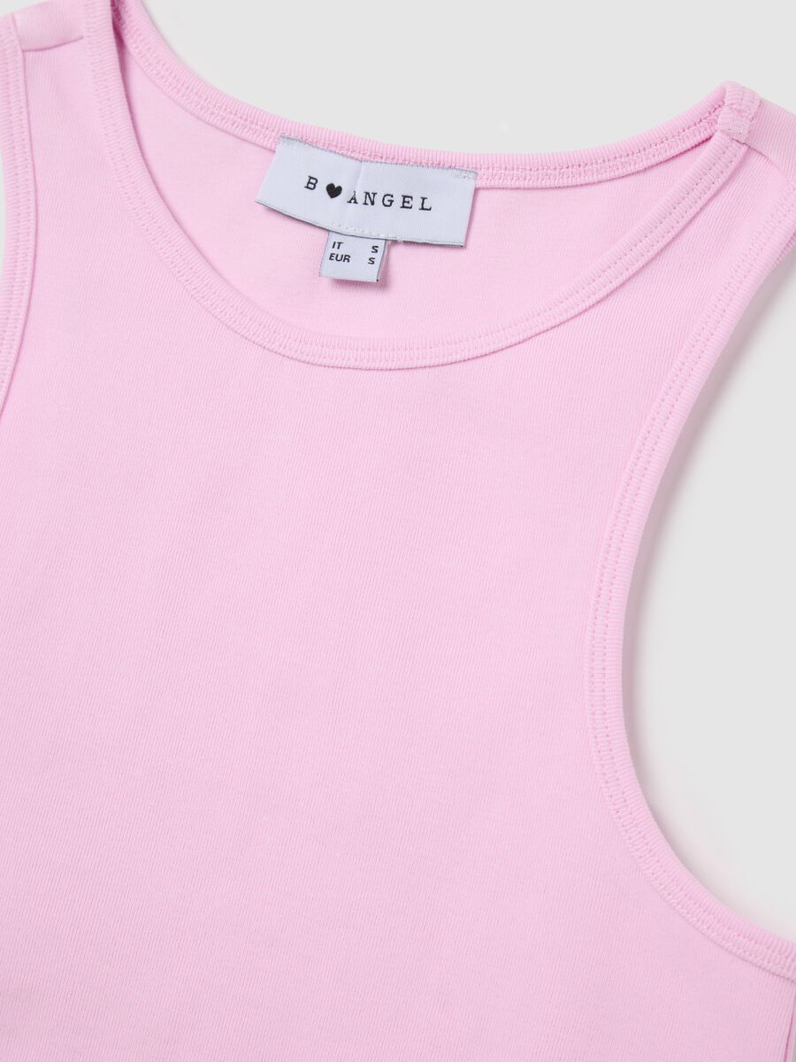 Pink Ribbed Crop Top in Stretch Cotton B.Angel_5
