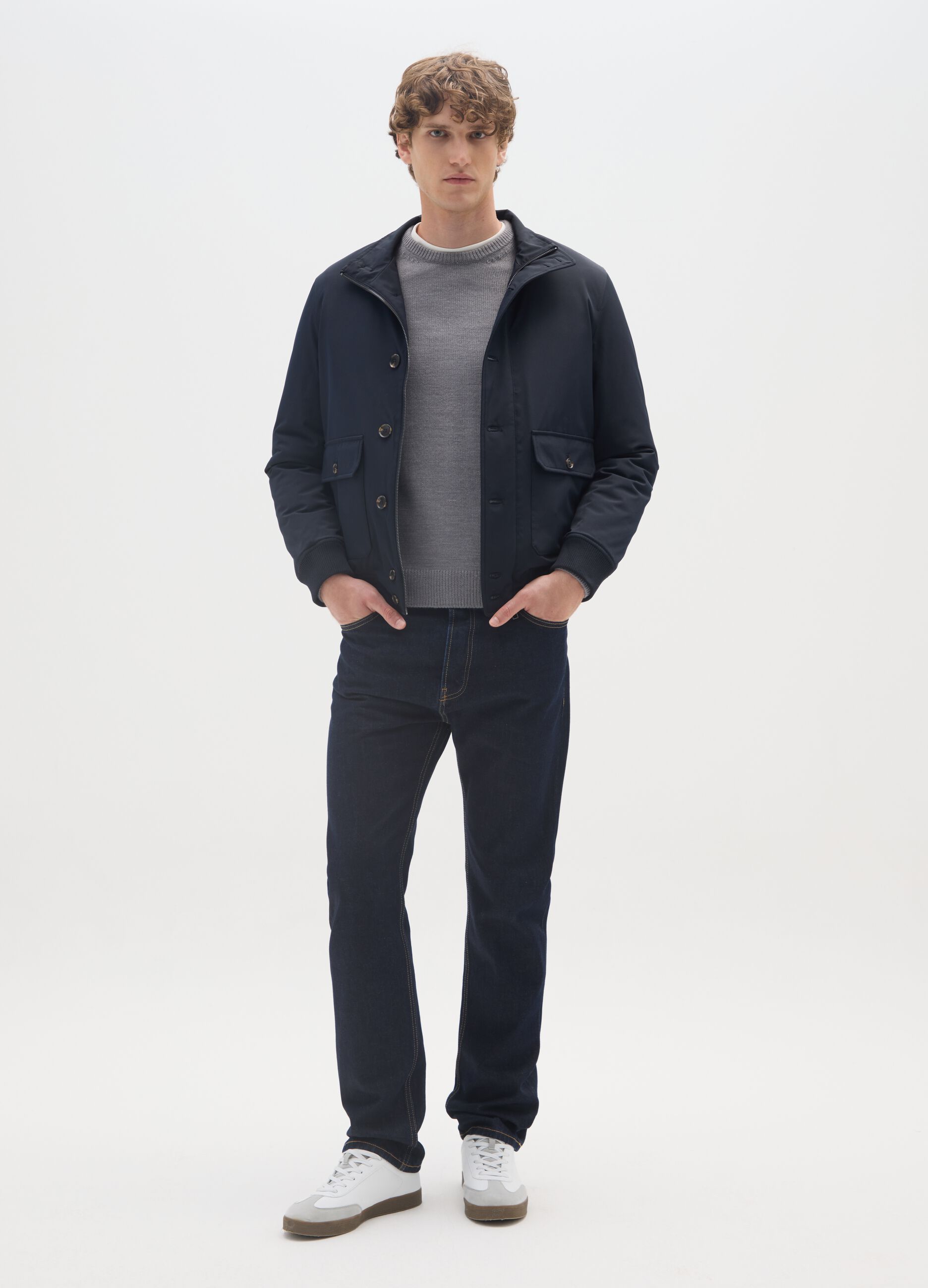 Blue Bomber Jacket with Zip