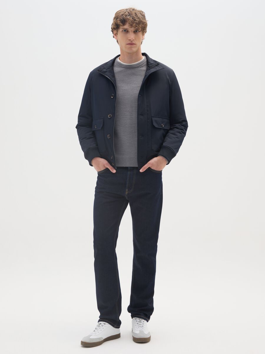 Blue Bomber Jacket with Zip_1