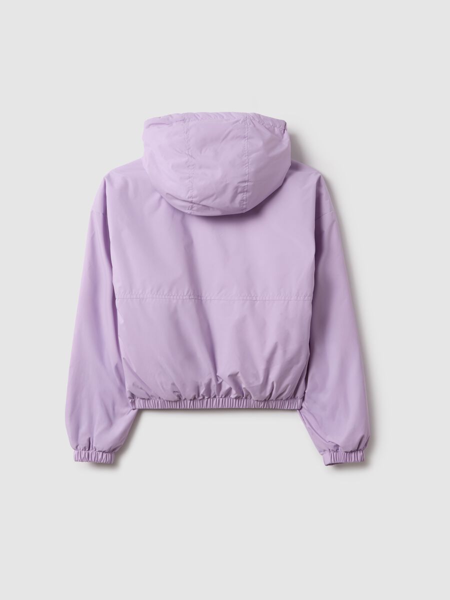 Purple padded regular fit jacket with hood for girls_4