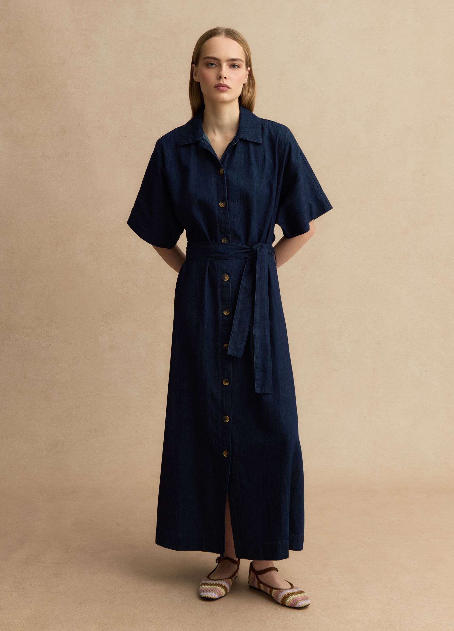 Long blue pure cotton maxi dress