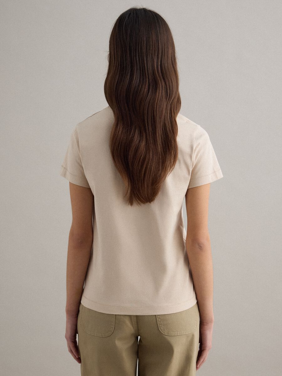 T-shirt girocollo in puro cotone beige regular fit_3