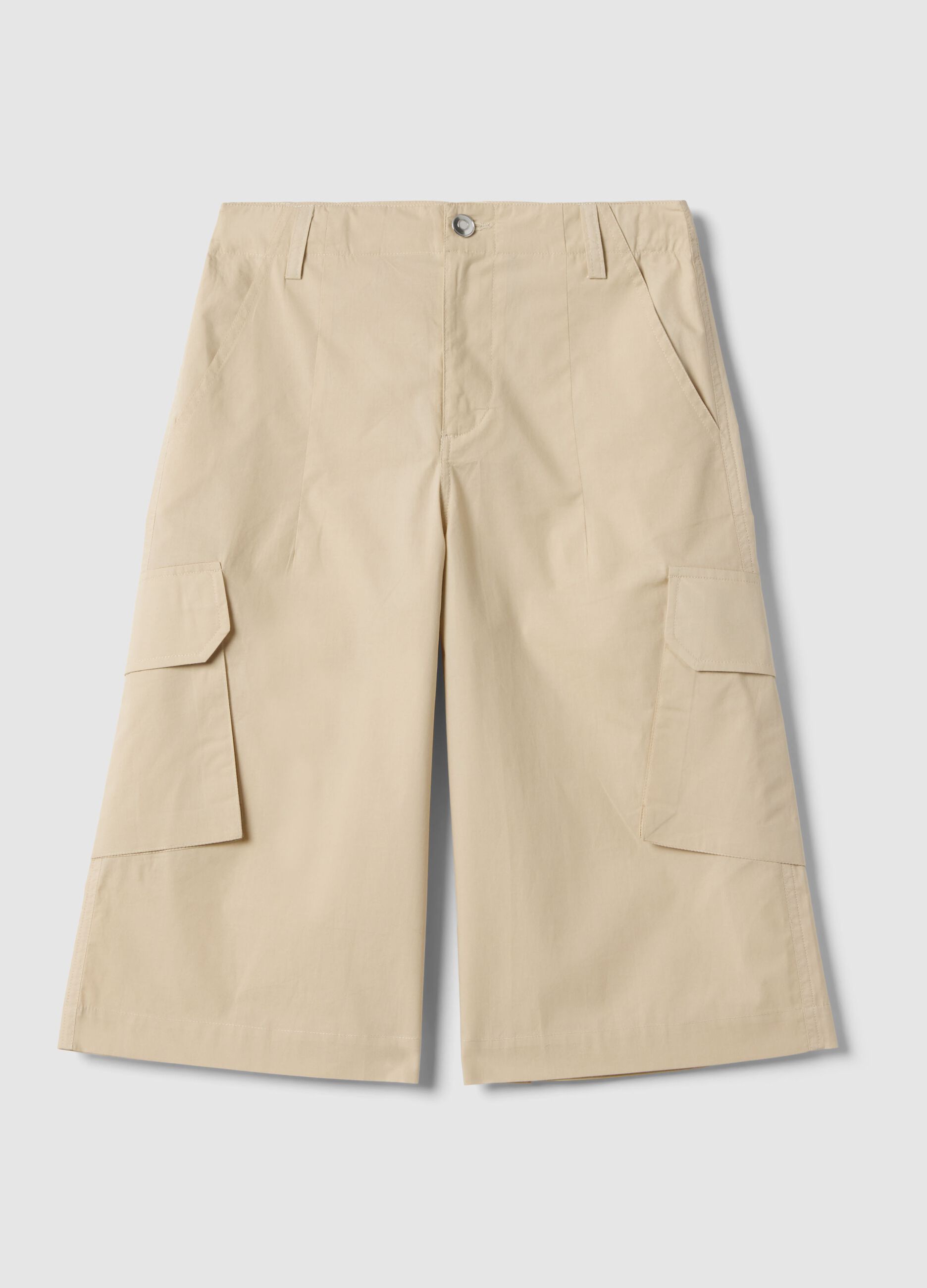 Girls' beige pure cotton cargo trousers, relaxed fit