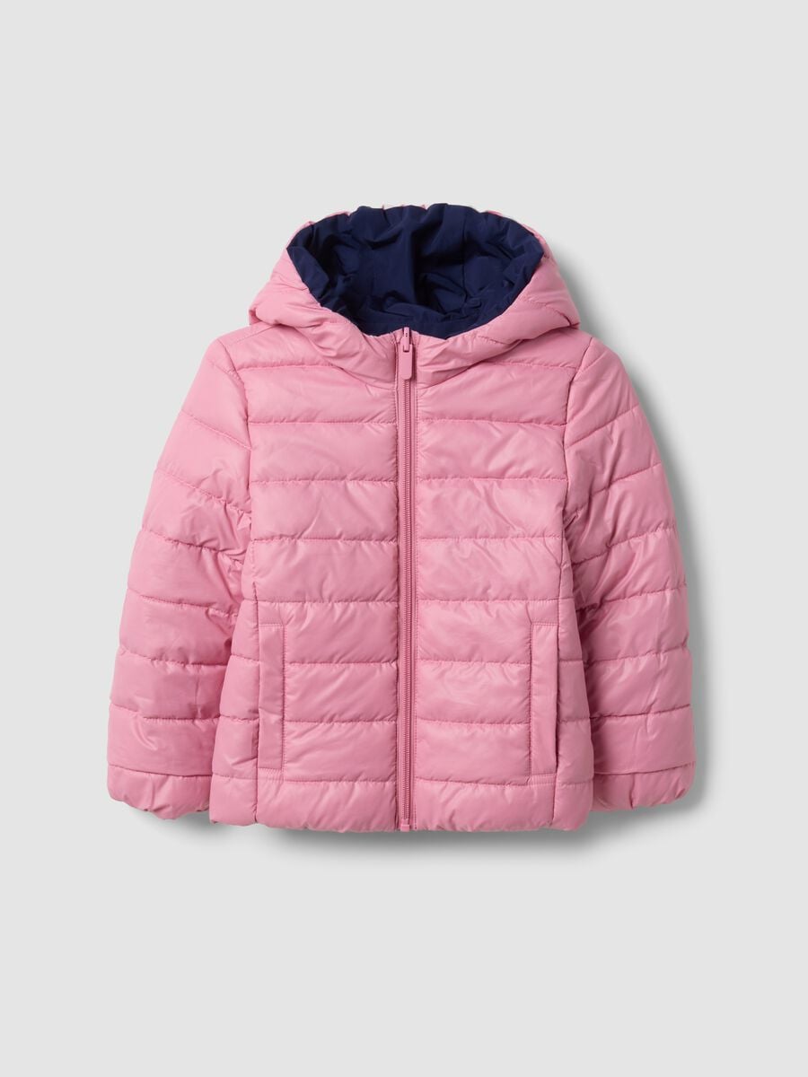 Giubbotto Ultralight reversibile blu imbottito con cappuccio per bambina_1