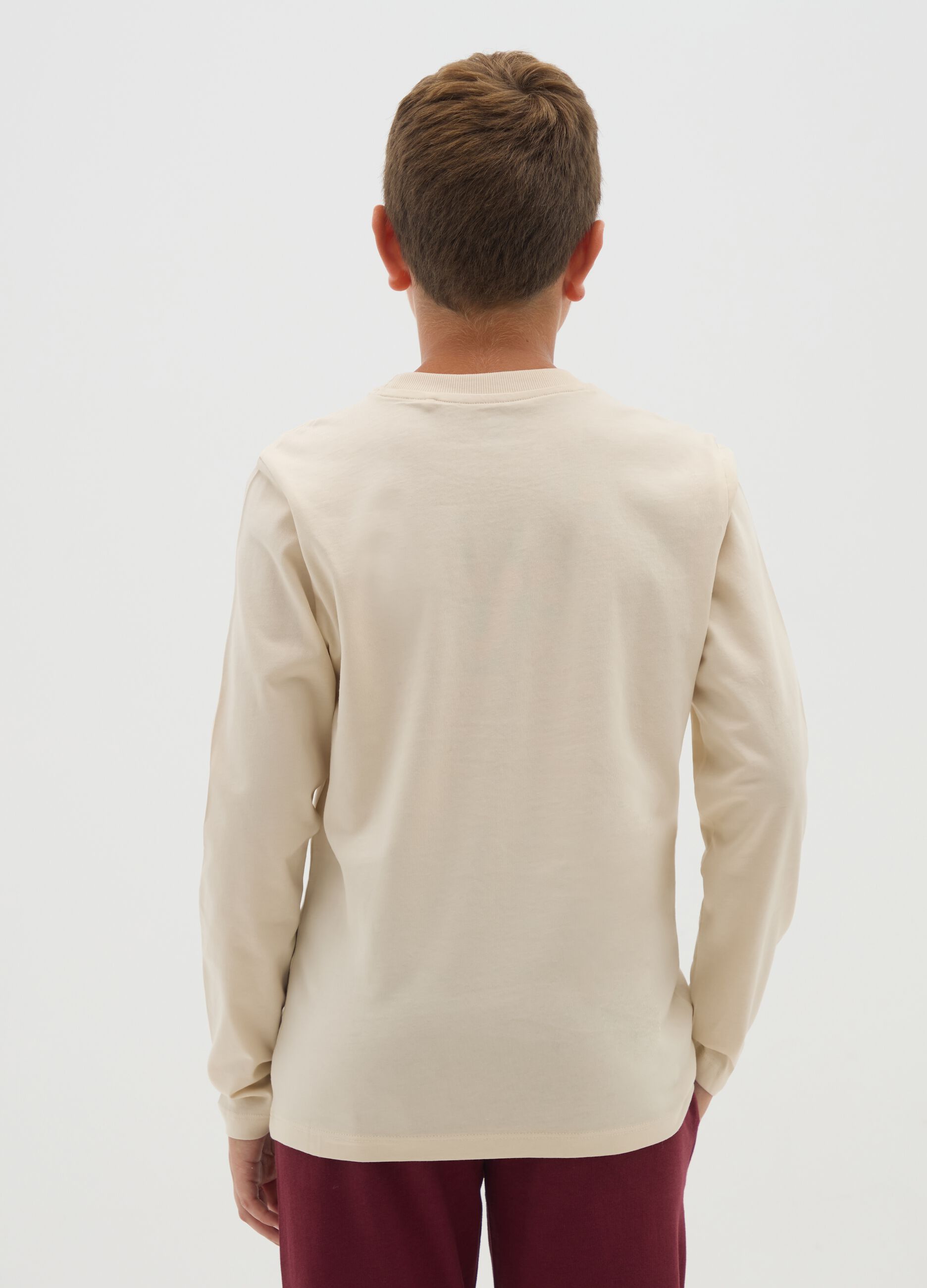 Boys' beige pure cotton regular fit T-shirt