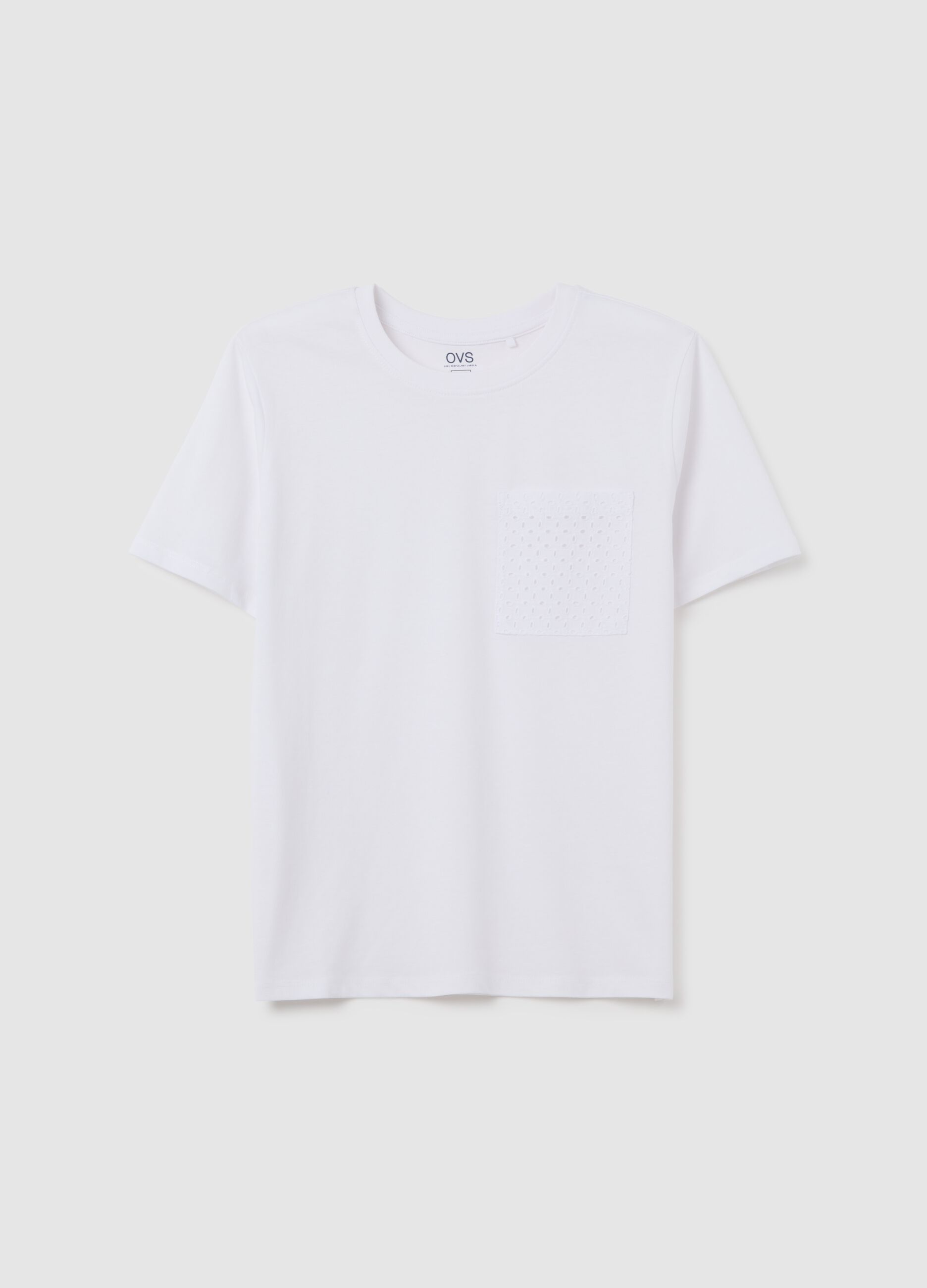 Women's white pure cotton regular fit t-shirt with embroidered pocket