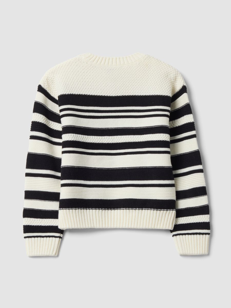 White striped cotton-blend crew-neck top for girls_1