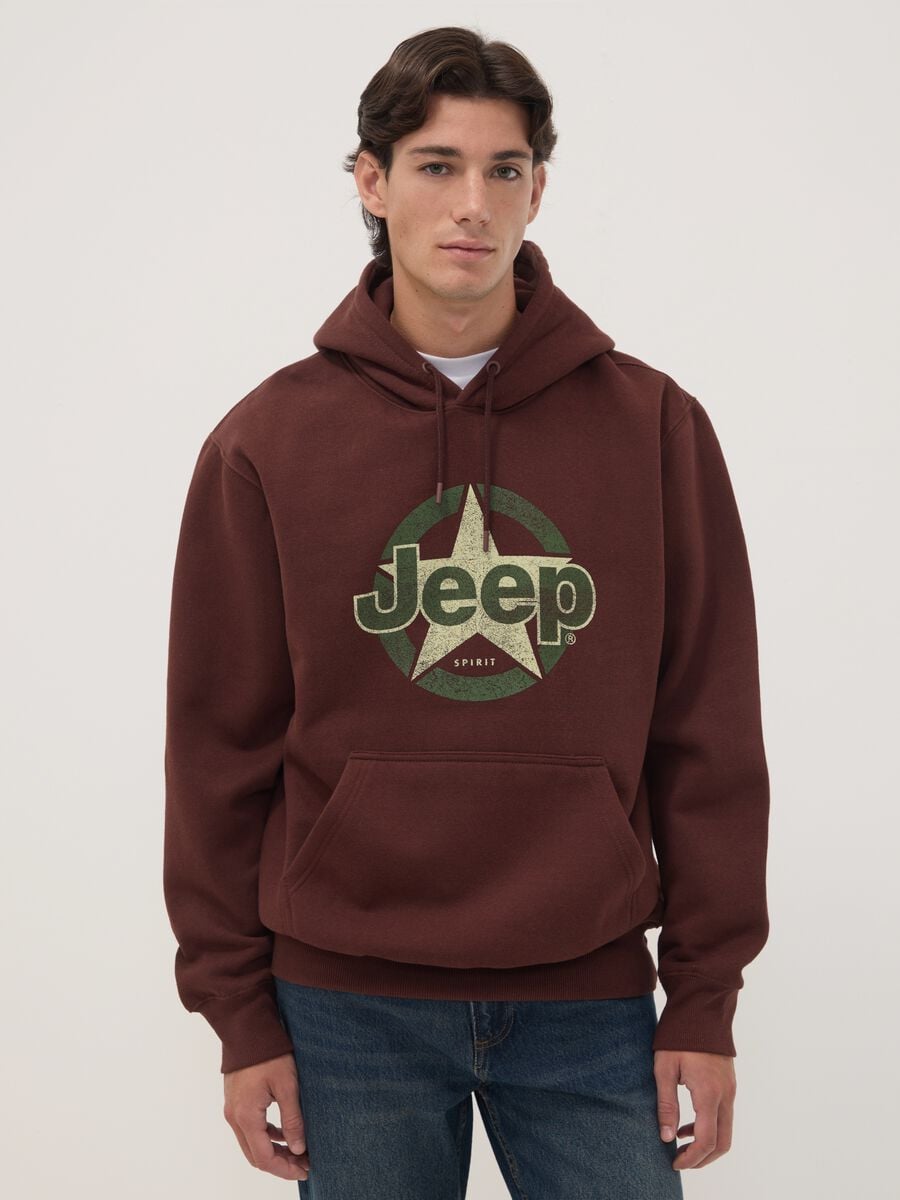 Felpa marrone in misto cotone con cappuccio e stampa Jeep relaxed fit_1