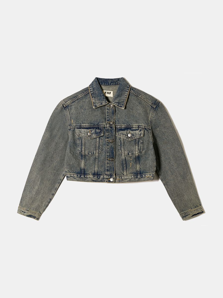 Crop jacket in acid wash denim_3