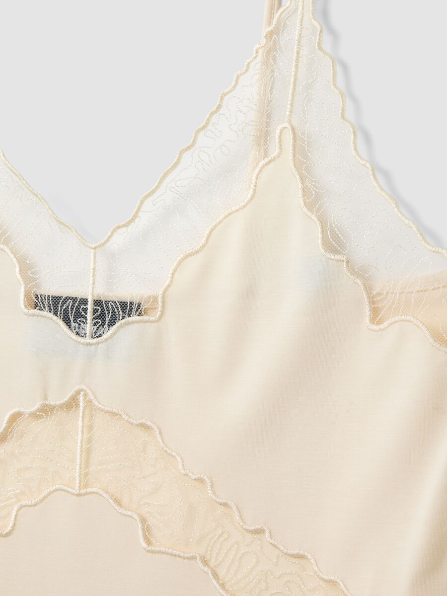 Beige viscose blend regular fit tank top with transparent details_2