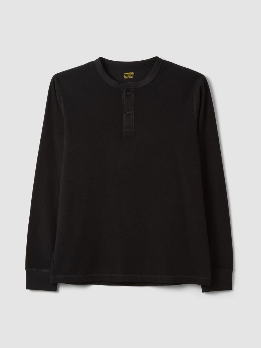 T-shirt nera in misto viscosa a nido d'ape regular fit_4