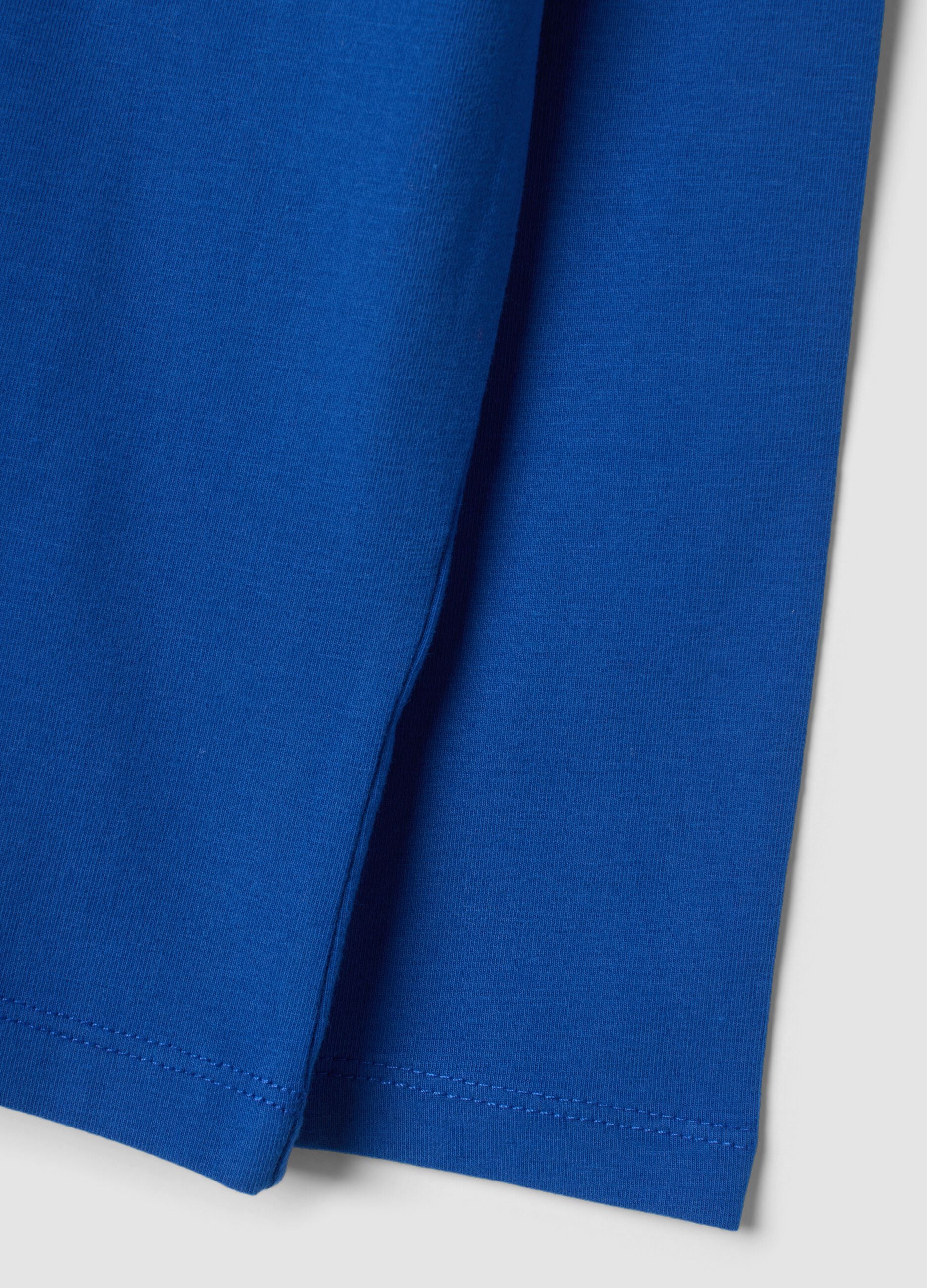 Blue stretch organic cotton crew-neck T-shirt