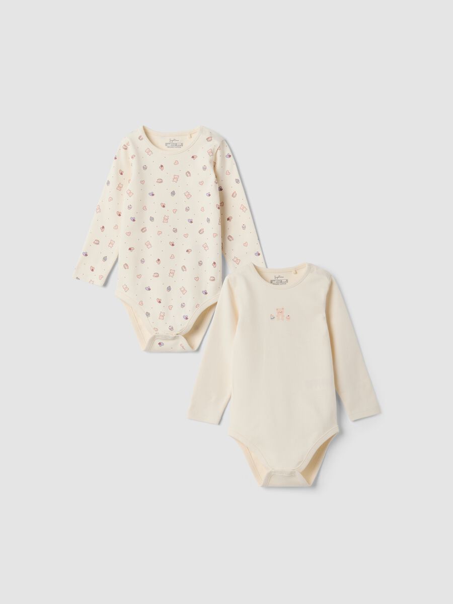 Bipack body beige in puro cotone organico con orsetto per neonata_0