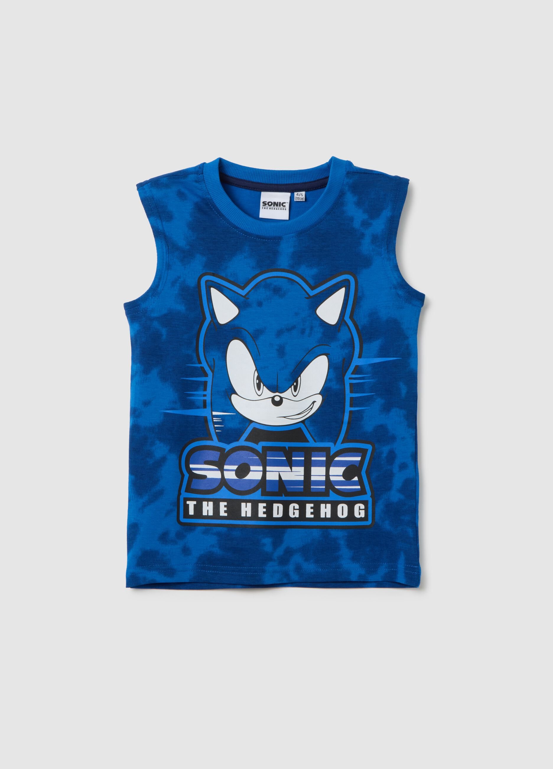 Children's blue pure cotton regular fit tank top with Sonic print
