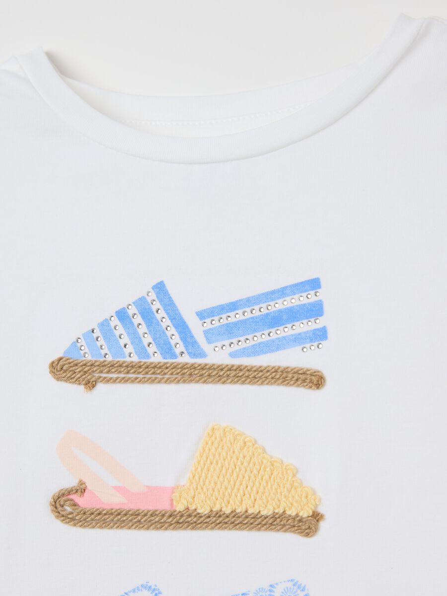 White T-shirt with shoe graphic in stretch cotton for OVS Kids_3