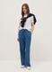 Wide leg blue denim pure cotton trousers with elastic waistband_0