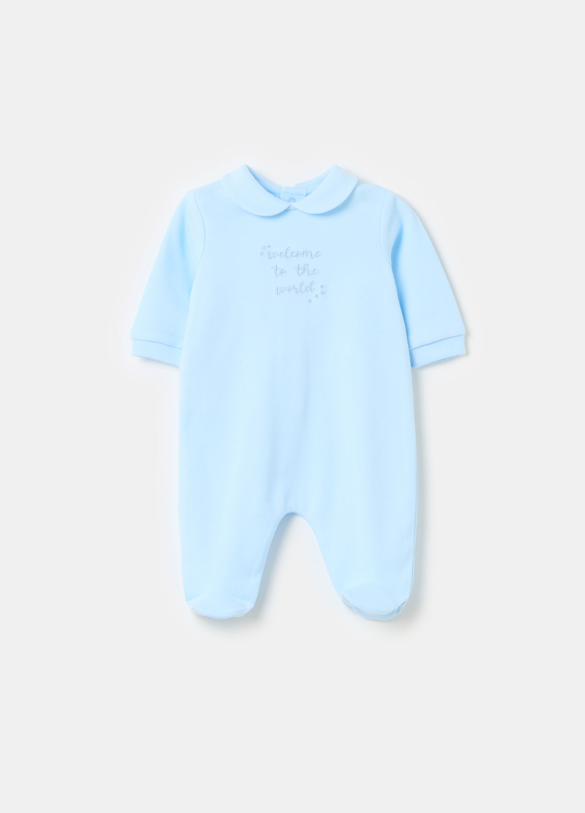 Organic cotton onesie with feet and embroidery