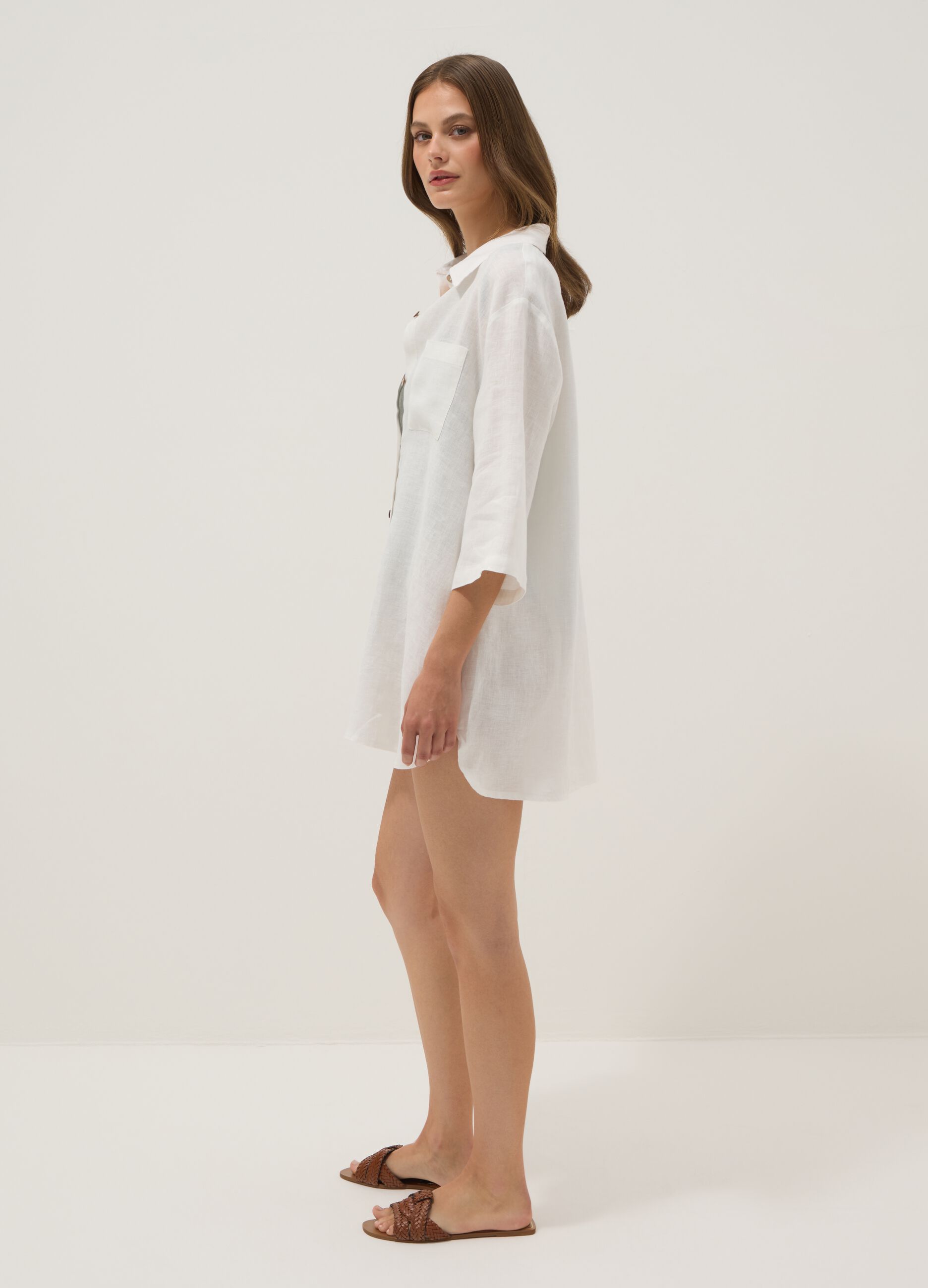 Long white pure linen beach cover-up