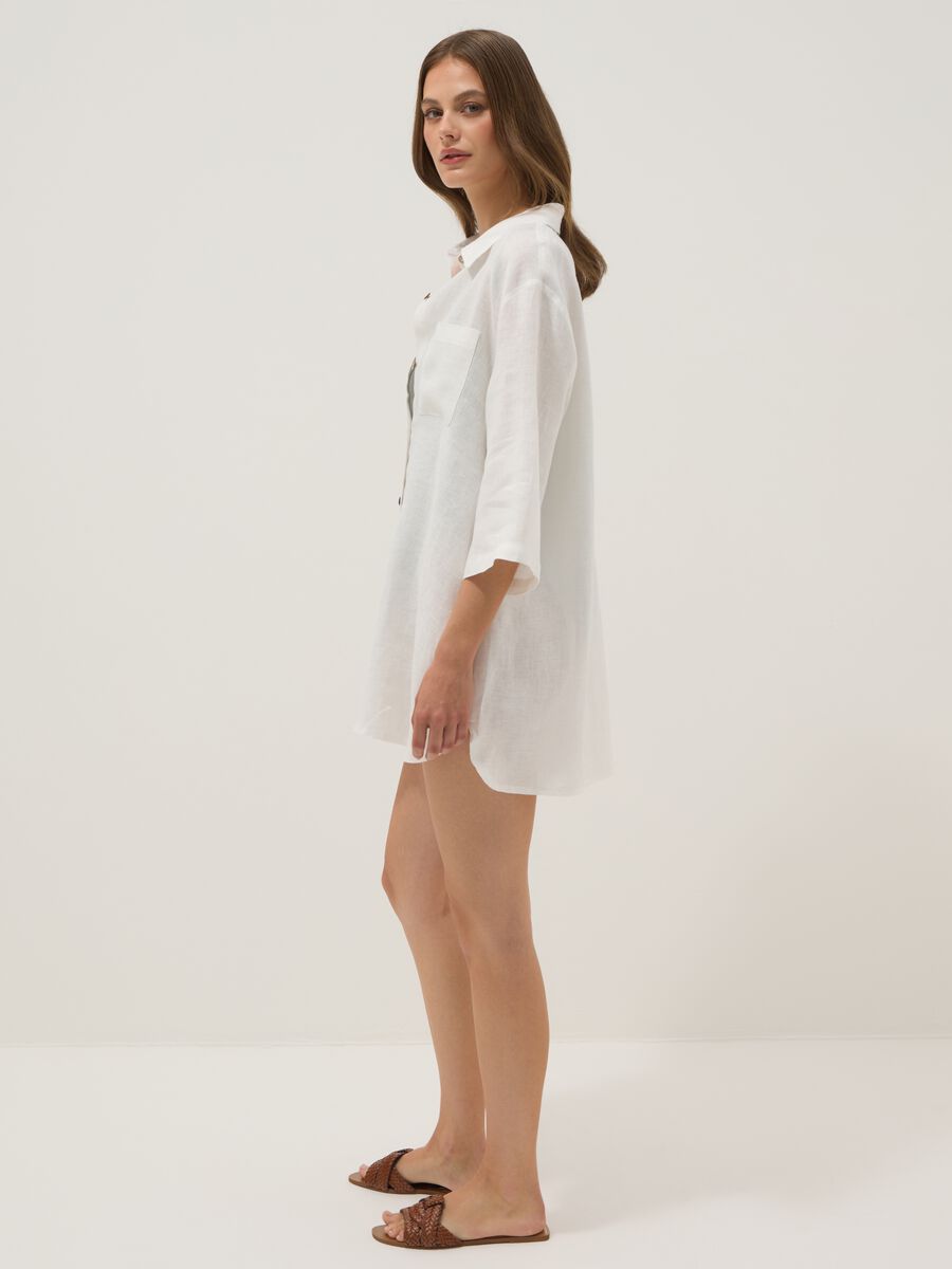 Long white pure linen beach cover-up_1