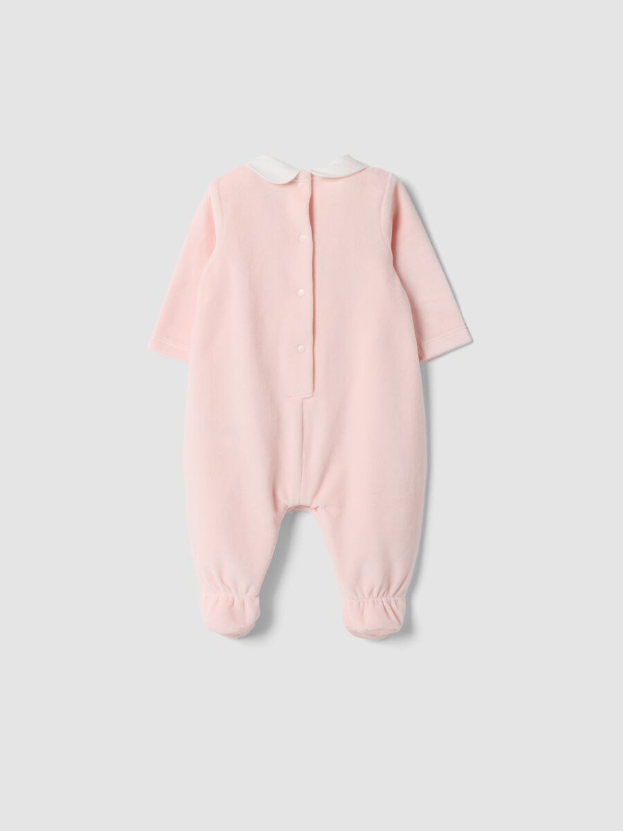 Tutina rosa in misto cotone organico con colletto bianco_1