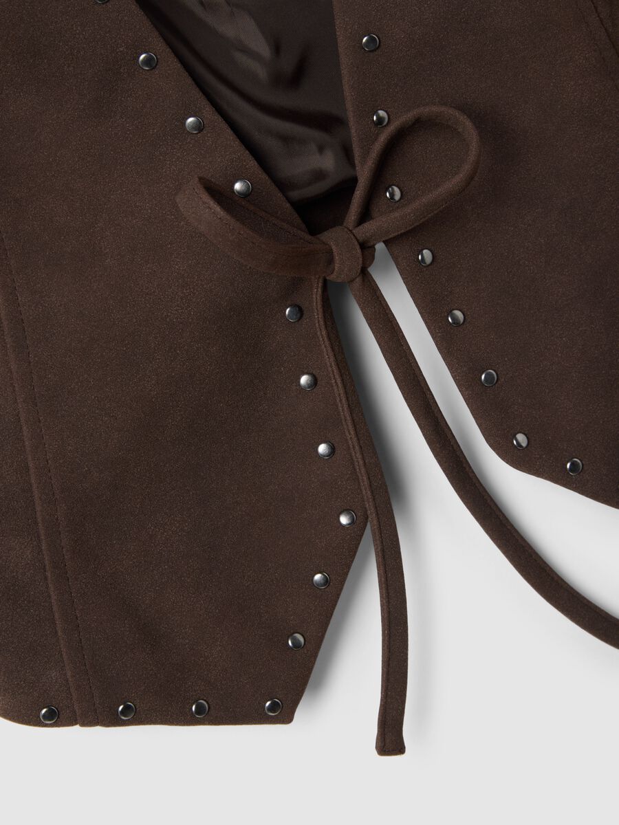 Brown string-closure vest without buttons, regular fit_5