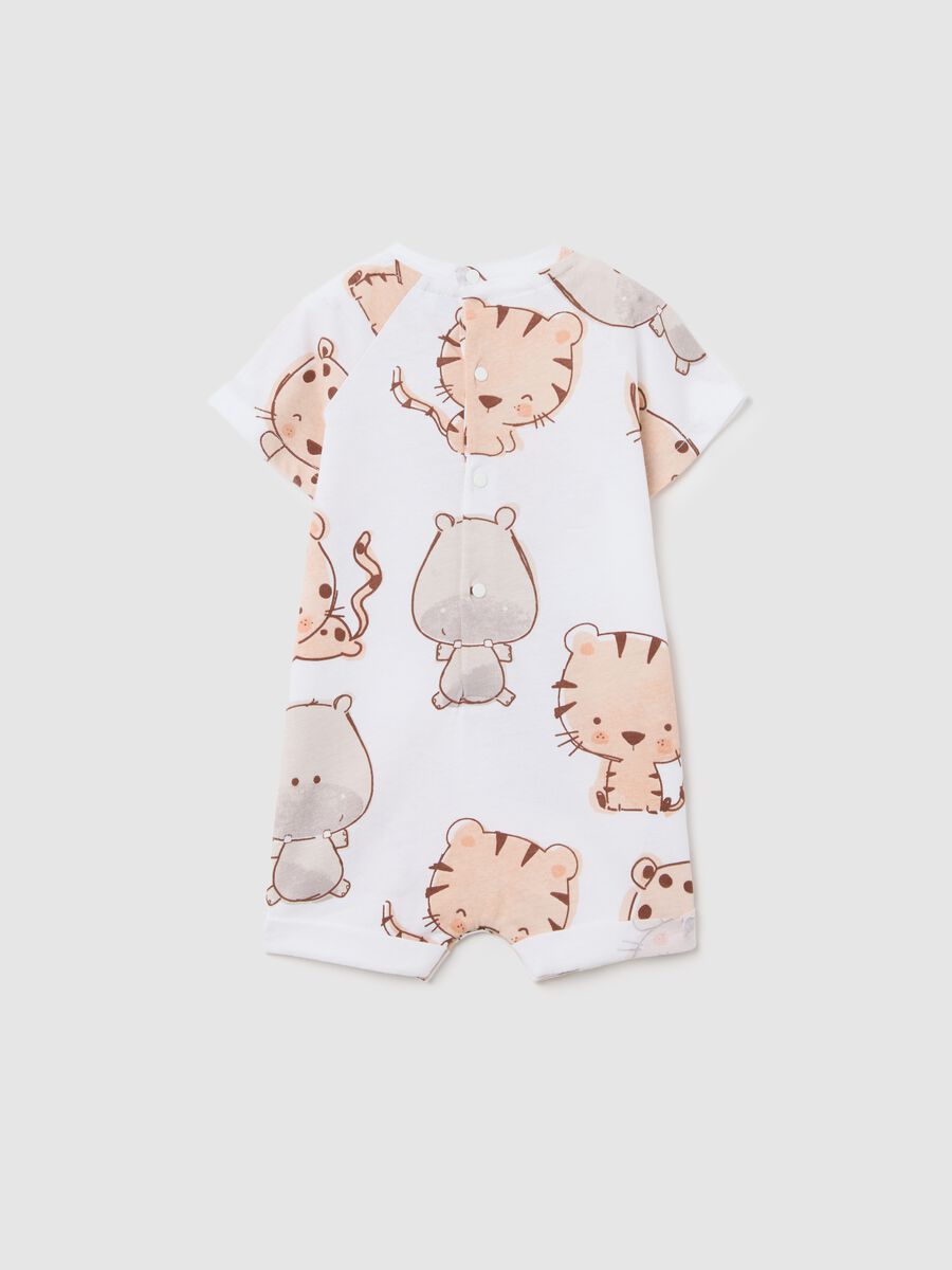 White organic cotton romper suit with savannah animals print_1