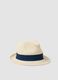 Beige paper-blend hat with blue band_0