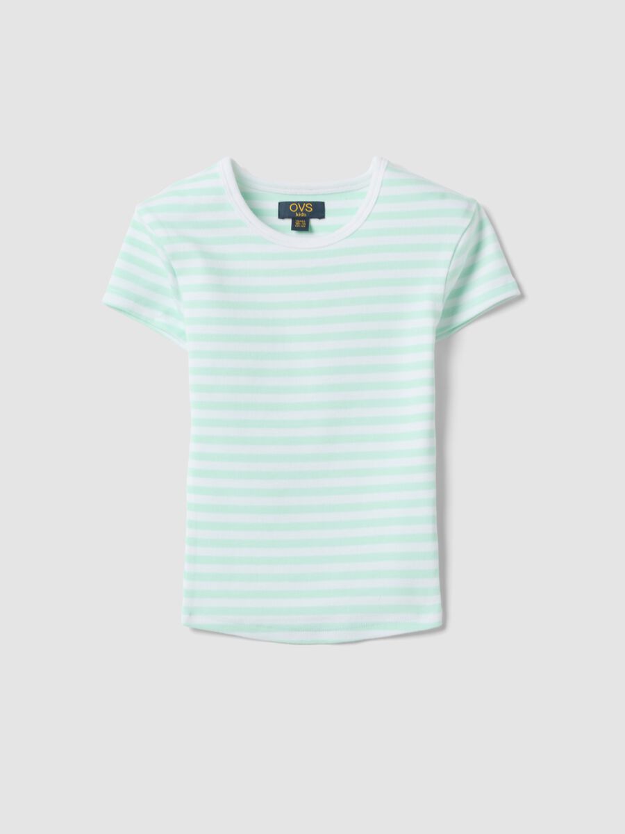 T-shirt fitted in cotone elasticizzato da ragazza a righe multicolor_0