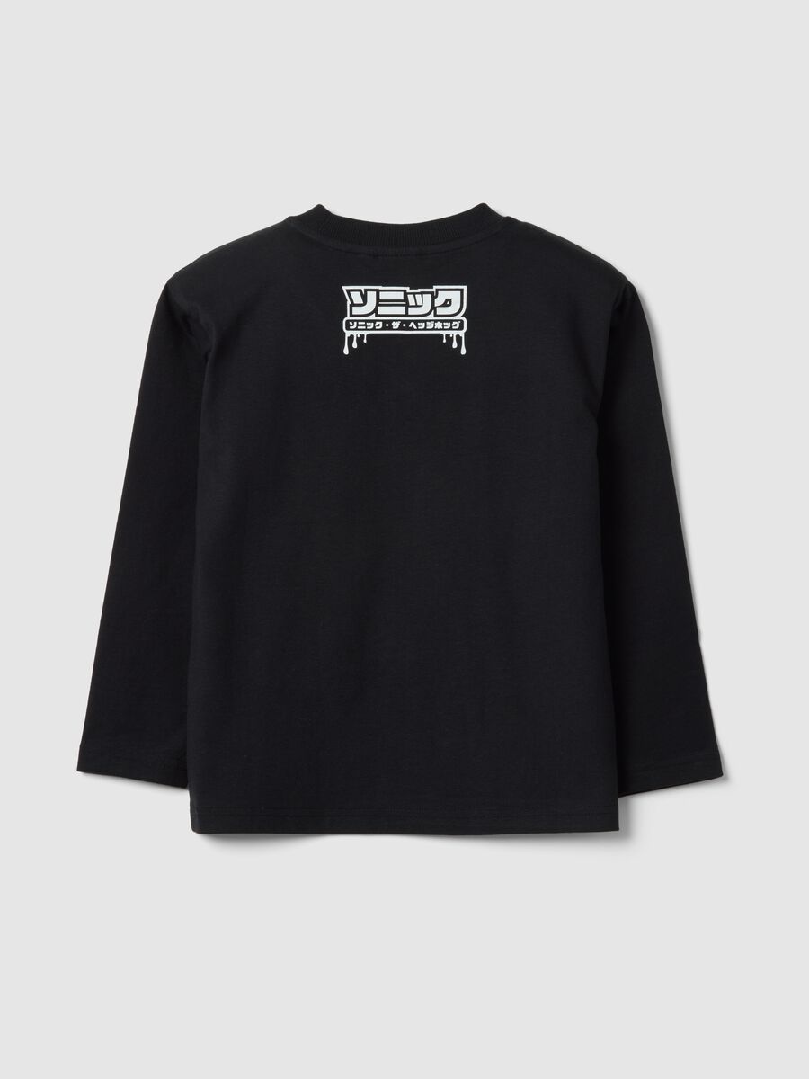 Children's black t-shirt in pure cotton with Sonic print_1