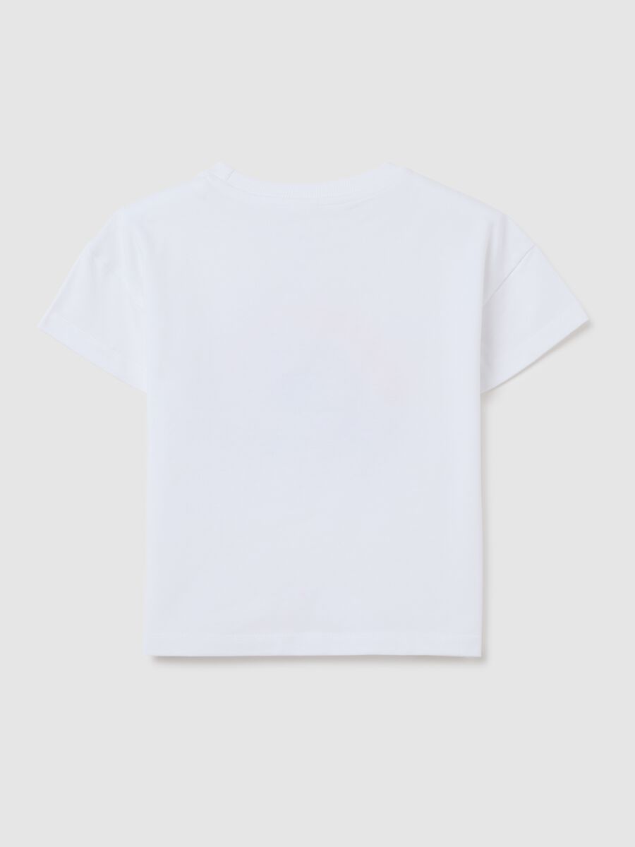Girls' white stretch cotton t-shirt with print_1