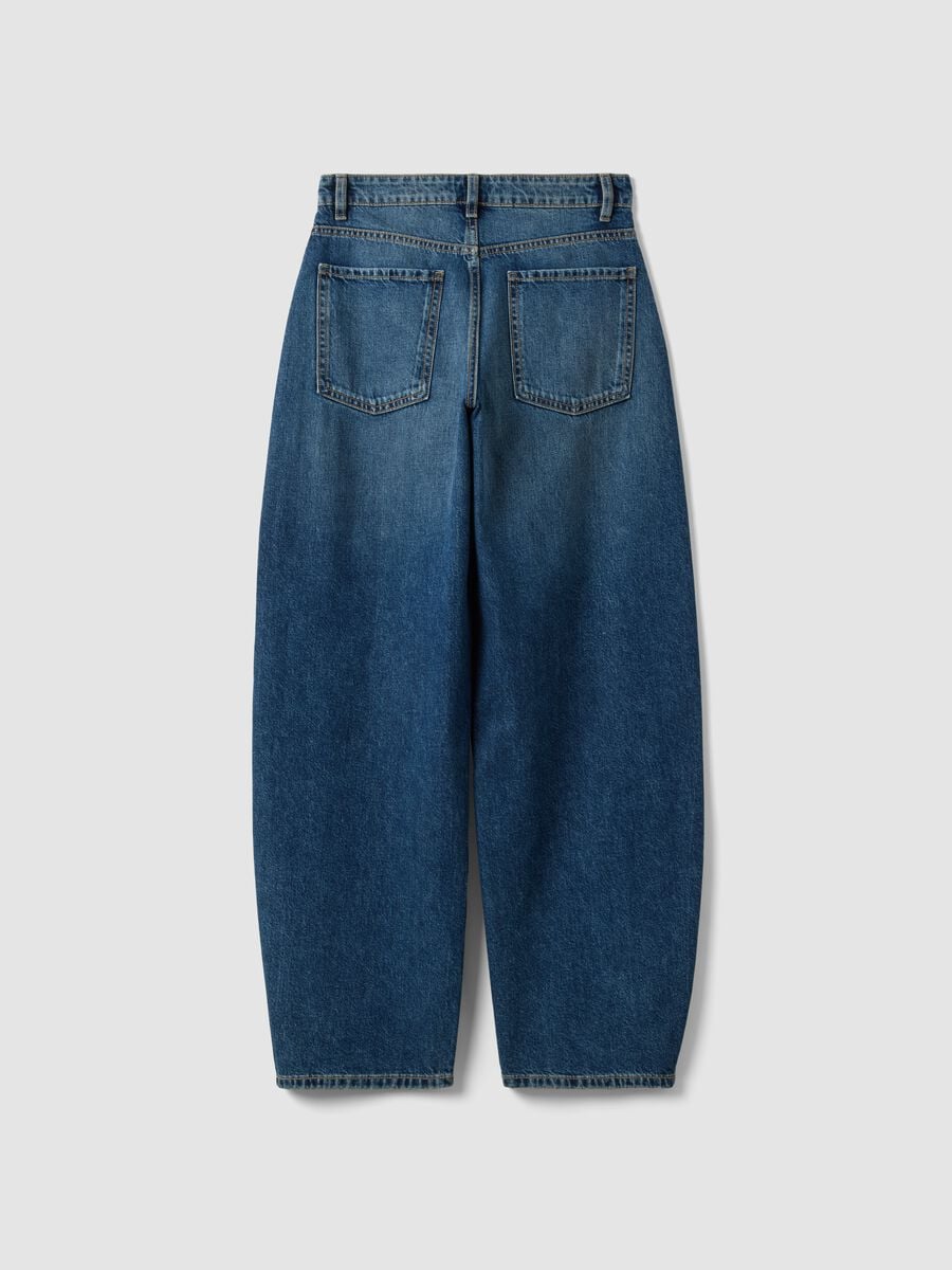 Dark blue pure cotton denim barrel-fit jeans_2