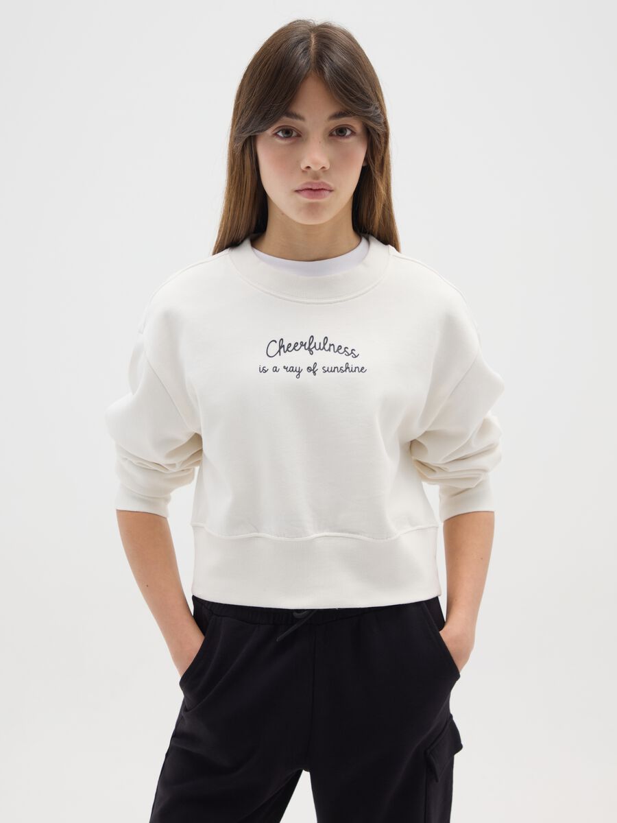 Felpa da ragazza in puro cotone bianca regular fit_0