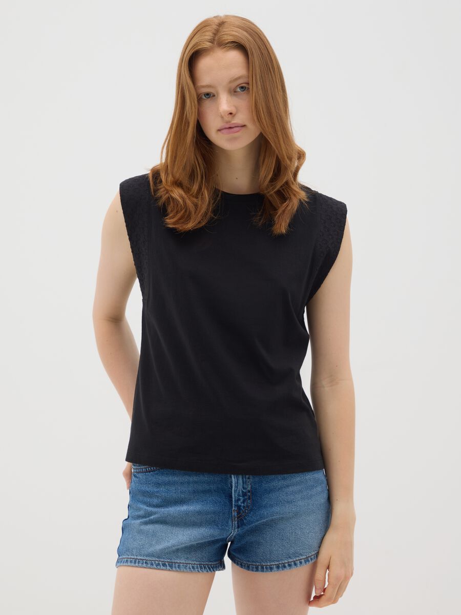 Women's black pure cotton sleeveless top - regular fit_0
