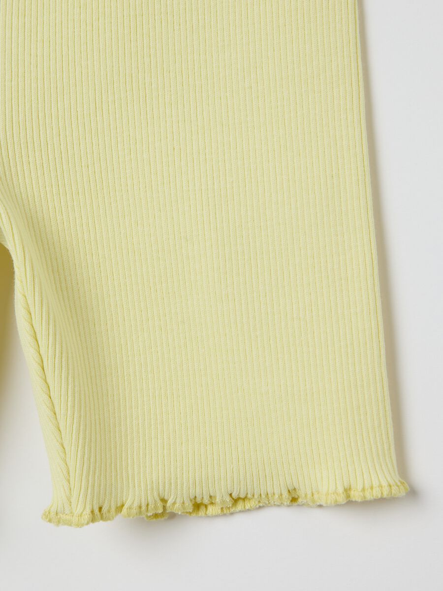 Ribbed yellow shorts with wavy hem_2