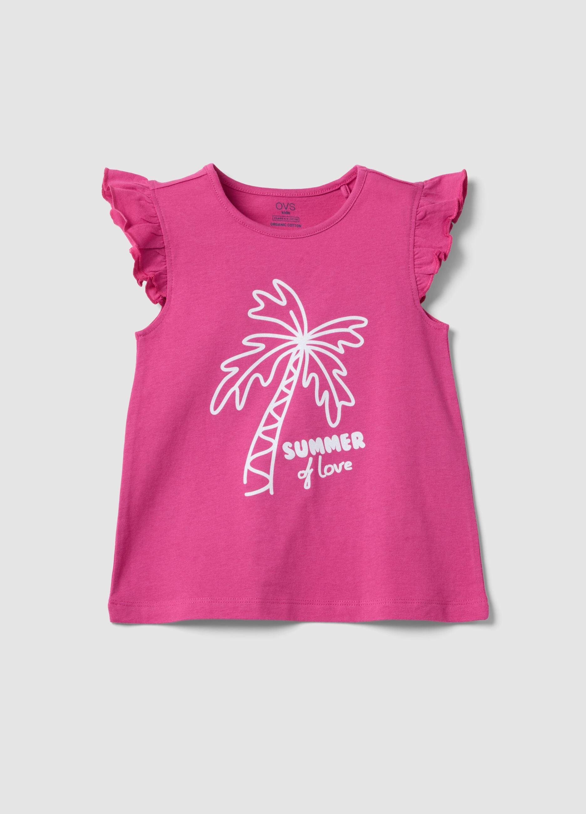 Pink organic cotton tank top with ruffles